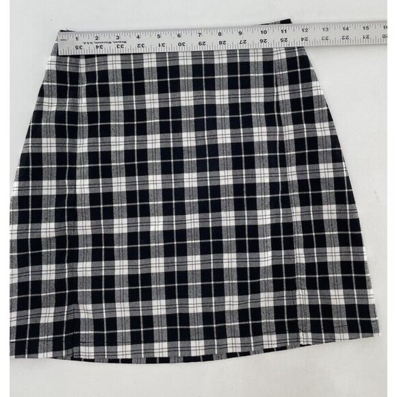 Brandy Melville Academia Skirt Black Plaid Check Stretch Slit See Measurements - Picture 6 of 9